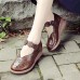 Women Casual Retro Floral Embellished Soft Comfy Breathable Hollow Leather Mary Jane Wedges Shoes