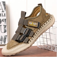 Menico Men Retro PU Leather Hook Loop Hollow Closed Toes Hand Sewn Sandals Outdoor Casual Shoes